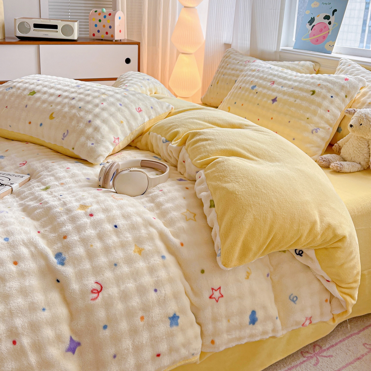 91家纺网 家纺一手货源 找家纺 仟网汇 2025新款泡泡绒牛奶绒四件套 奶油起司