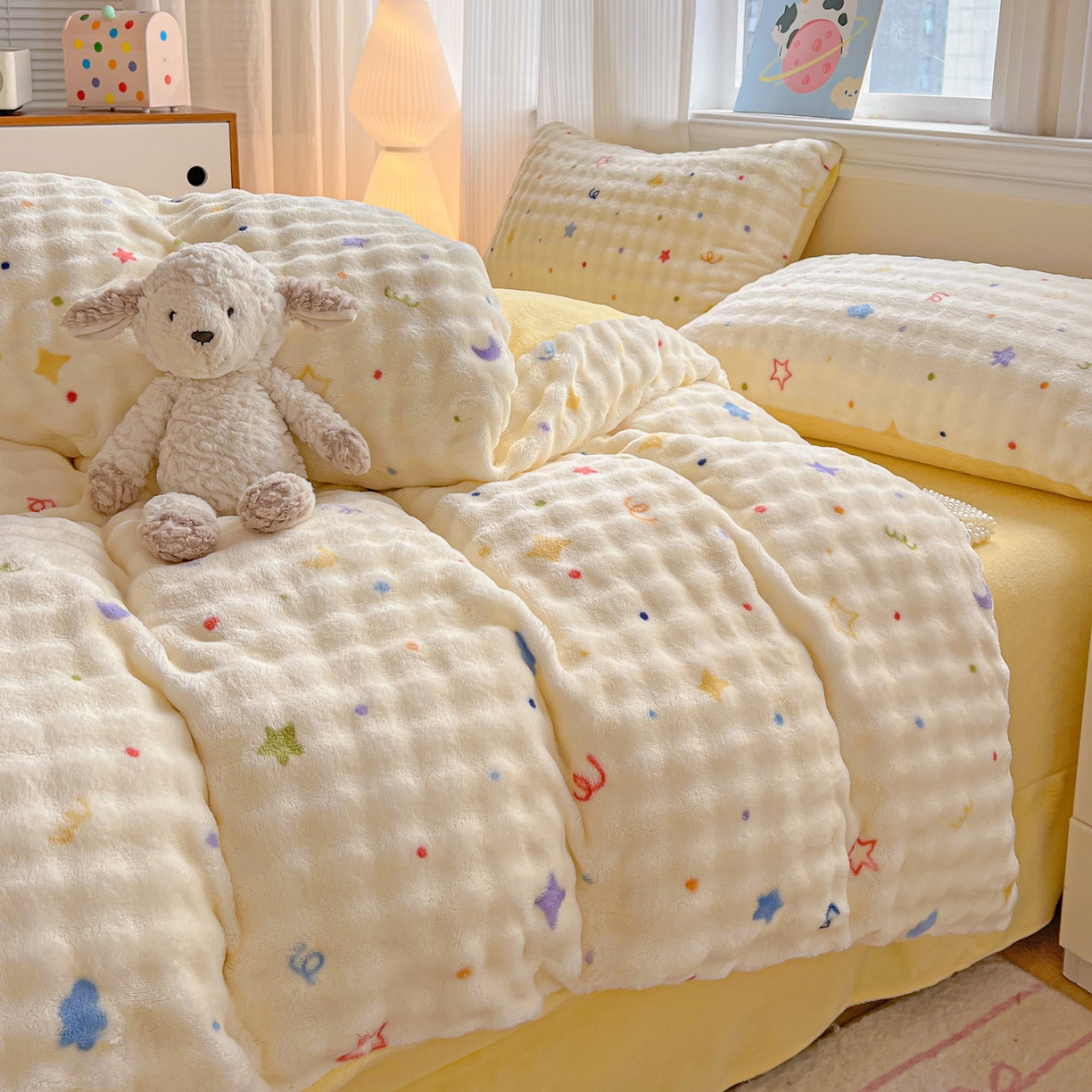 91家纺网 家纺一手货源 找家纺 仟网汇 2025新款泡泡绒牛奶绒四件套 奶油起司