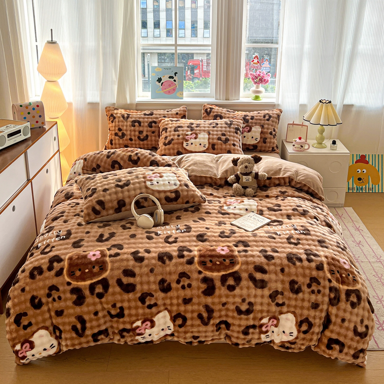 仟网汇 2025新款泡泡绒牛奶绒四件套 小野猫