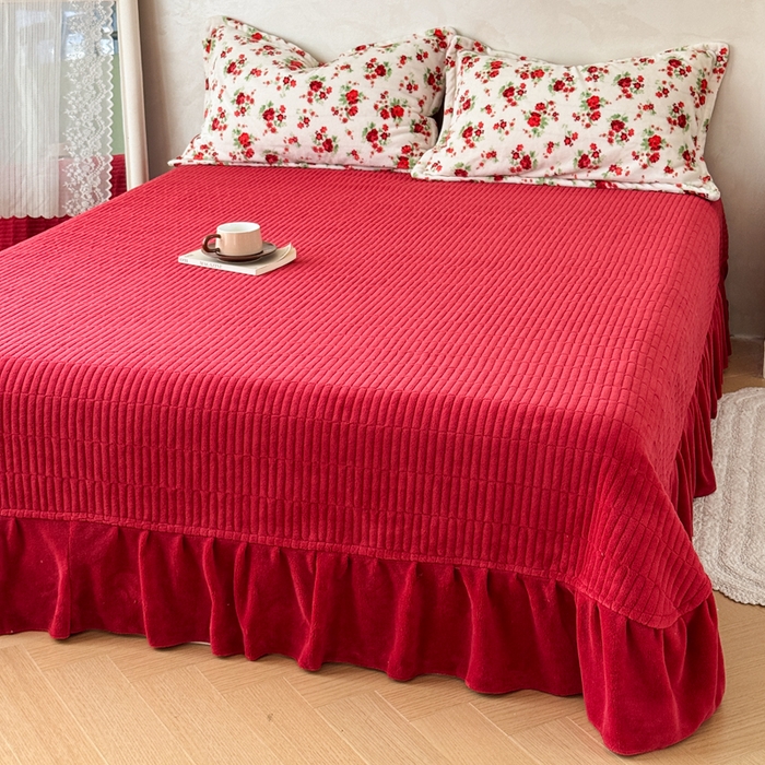 91家纺网 家纺一手货源 找家纺 小叮当家纺仓储工厂店 买家秀 爆款花型2025秋冬新款高克重全消光牛奶绒印花大红喜庆保暖四件套直播 梨花落