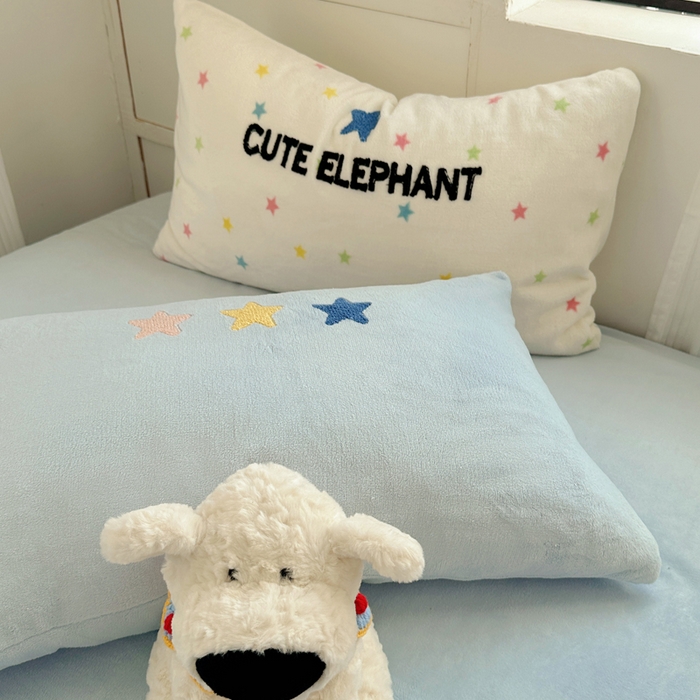 91家纺网 家纺一手货源 找家纺 小叮当家纺仓储工厂店 买家秀 爆款花型2025新款秋冬保暖牛奶绒卡通小清新毛巾绣系列四件套 星星小飞象