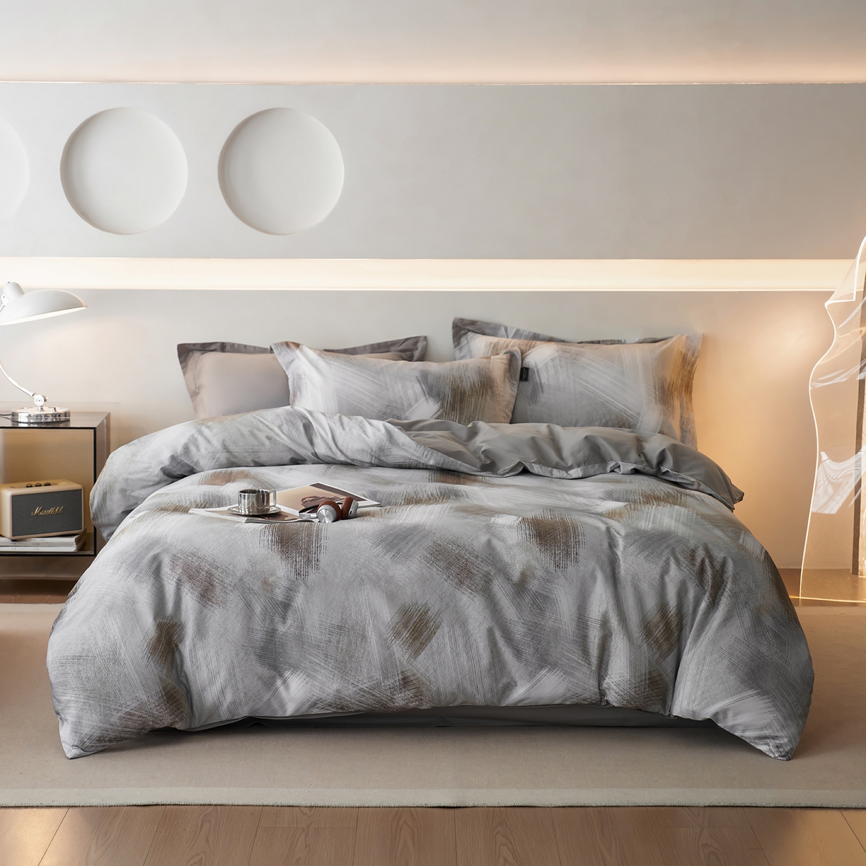 91家纺网 家纺一手货源 找家纺 三味舒屋 2025新款50支全棉印花磨毛四件套-旷野系列 旷野灰