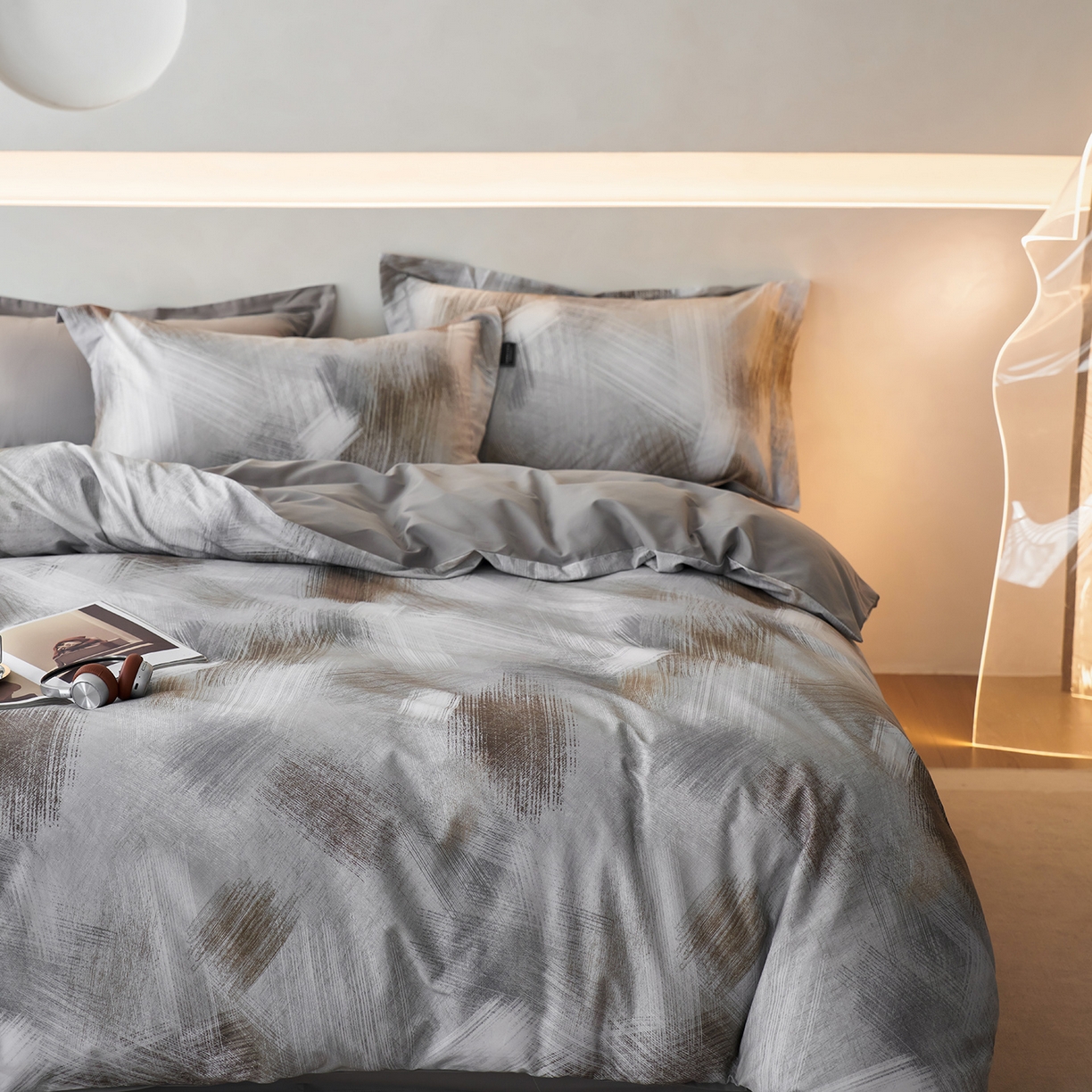 91家纺网 家纺一手货源 找家纺 三味舒屋 2025新款50支全棉印花磨毛四件套-旷野系列 旷野灰