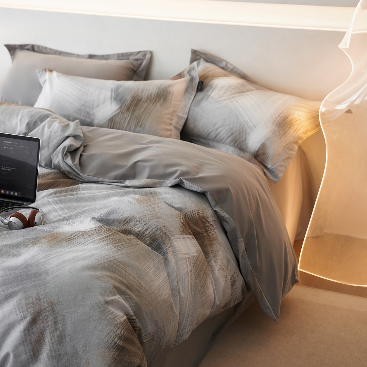 91家纺网 家纺一手货源 找家纺 三味舒屋 2025新款50支全棉印花磨毛四件套-旷野系列 旷野灰