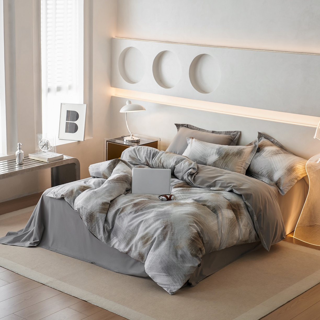 91家纺网 家纺一手货源 找家纺 三味舒屋 2025新款50支全棉印花磨毛四件套-旷野系列 旷野灰