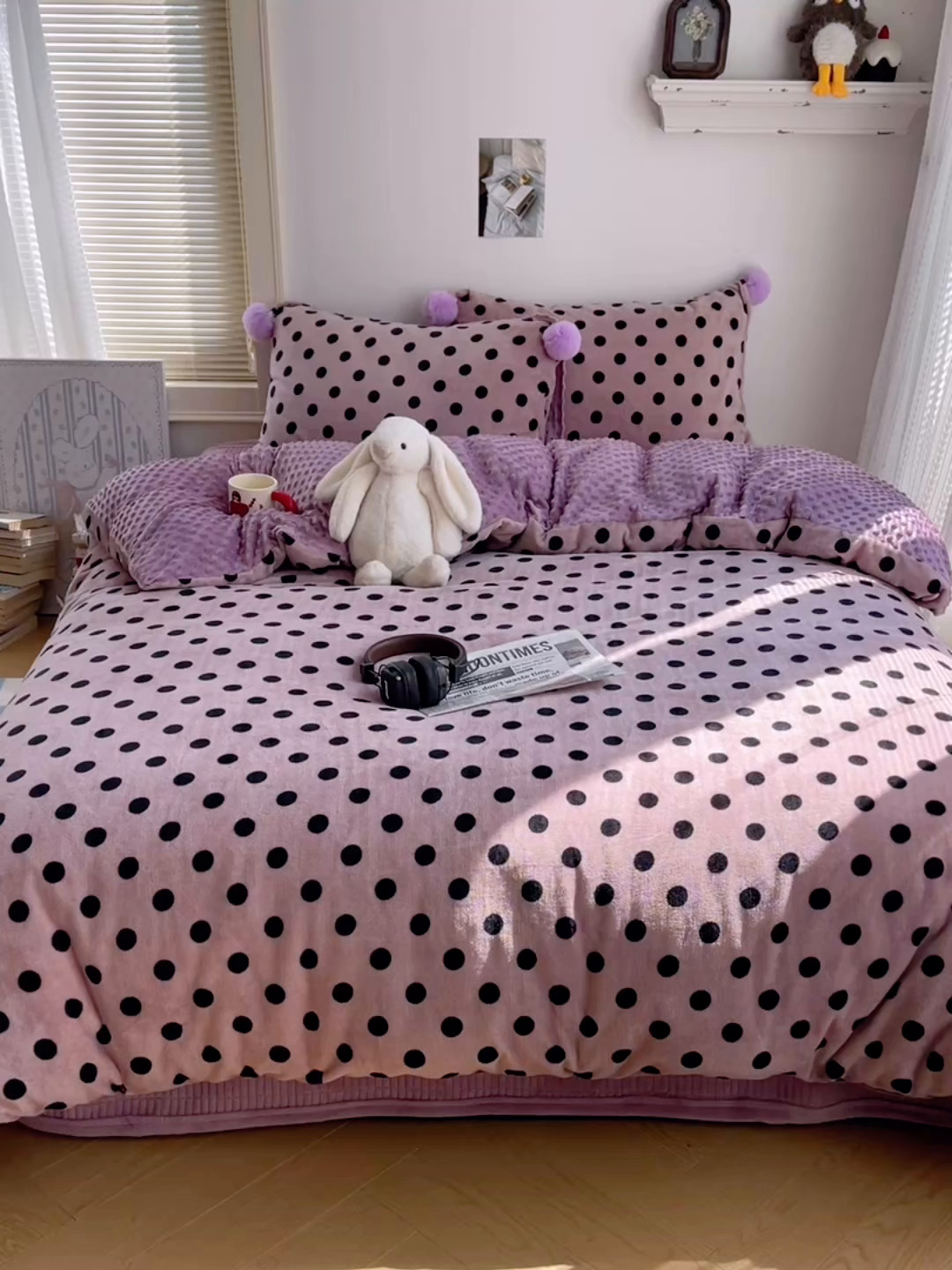 91家纺网 家纺一手货源 找家纺 小叮当家纺仓储工厂店 买家秀 爆款花型2025新款高克重豆豆绒牛奶绒四件套泡芙感床盖套件直播热款 紫夜心语