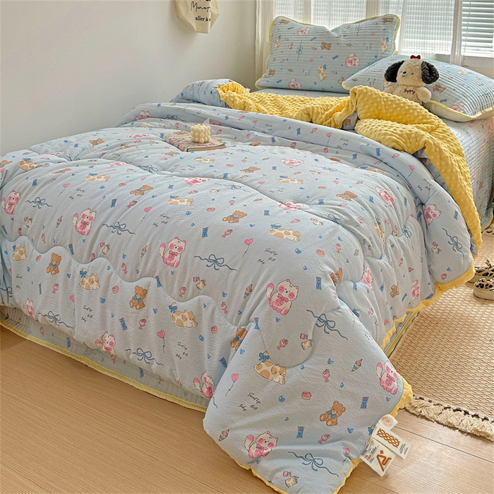 91家纺网 家纺一手货源 找家纺 小叮当家纺仓储工厂店 买家秀 爆款花型2025新款床盖豆豆被套春秋被套冬被云感超软木棉被子被芯 豆豆被-童趣萌宠