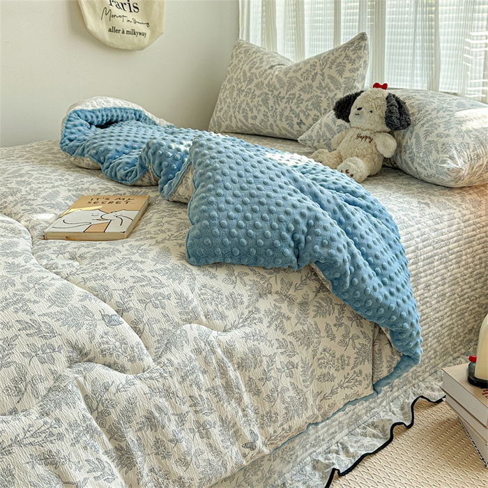 91家纺网 家纺一手货源 找家纺 小叮当家纺仓储工厂店 买家秀 爆款花型2025新款床盖豆豆被套春秋被套冬被云感超软木棉被子被芯 豆豆被-蓝纹夜韵