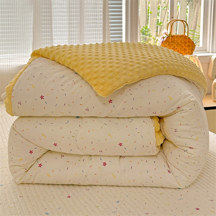 91家纺网 家纺一手货源 找家纺 小叮当家纺仓储工厂店 买家秀 爆款花型2025新款床盖豆豆被套春秋被套冬被云感超软木棉被子被芯 豆豆被-彩星甜梦