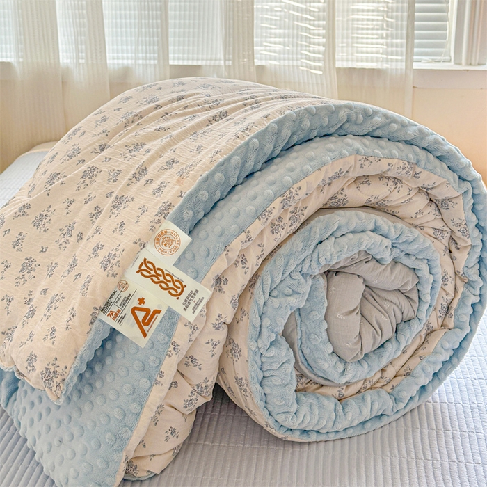 小叮当家纺仓储工厂店 买家秀 爆款花型2025新款床盖豆豆被套春秋被套冬被云感超软木棉被子被芯 豆豆被-蓝黛