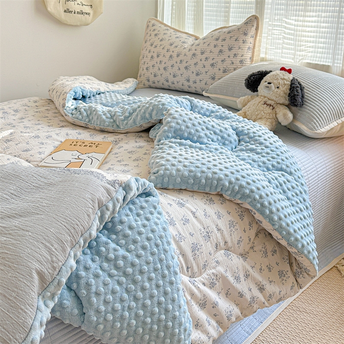 91家纺网 家纺一手货源 找家纺 小叮当家纺仓储工厂店 买家秀 爆款花型2025新款床盖豆豆被套春秋被套冬被云感超软木棉被子被芯 豆豆被-蓝黛