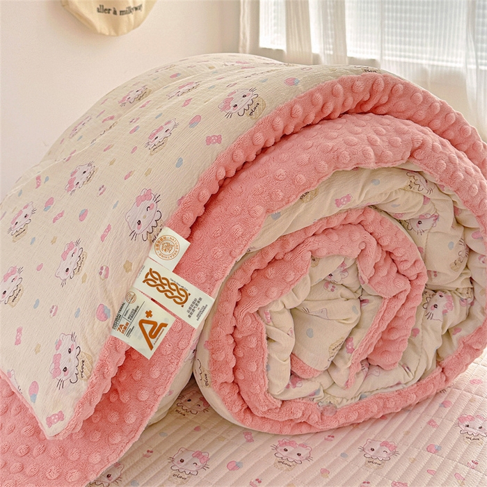 小叮当家纺仓储工厂店 买家秀 爆款花型2025新款床盖豆豆被套春秋被套冬被云感超软木棉被子被芯 豆豆被-奇梦甜猫