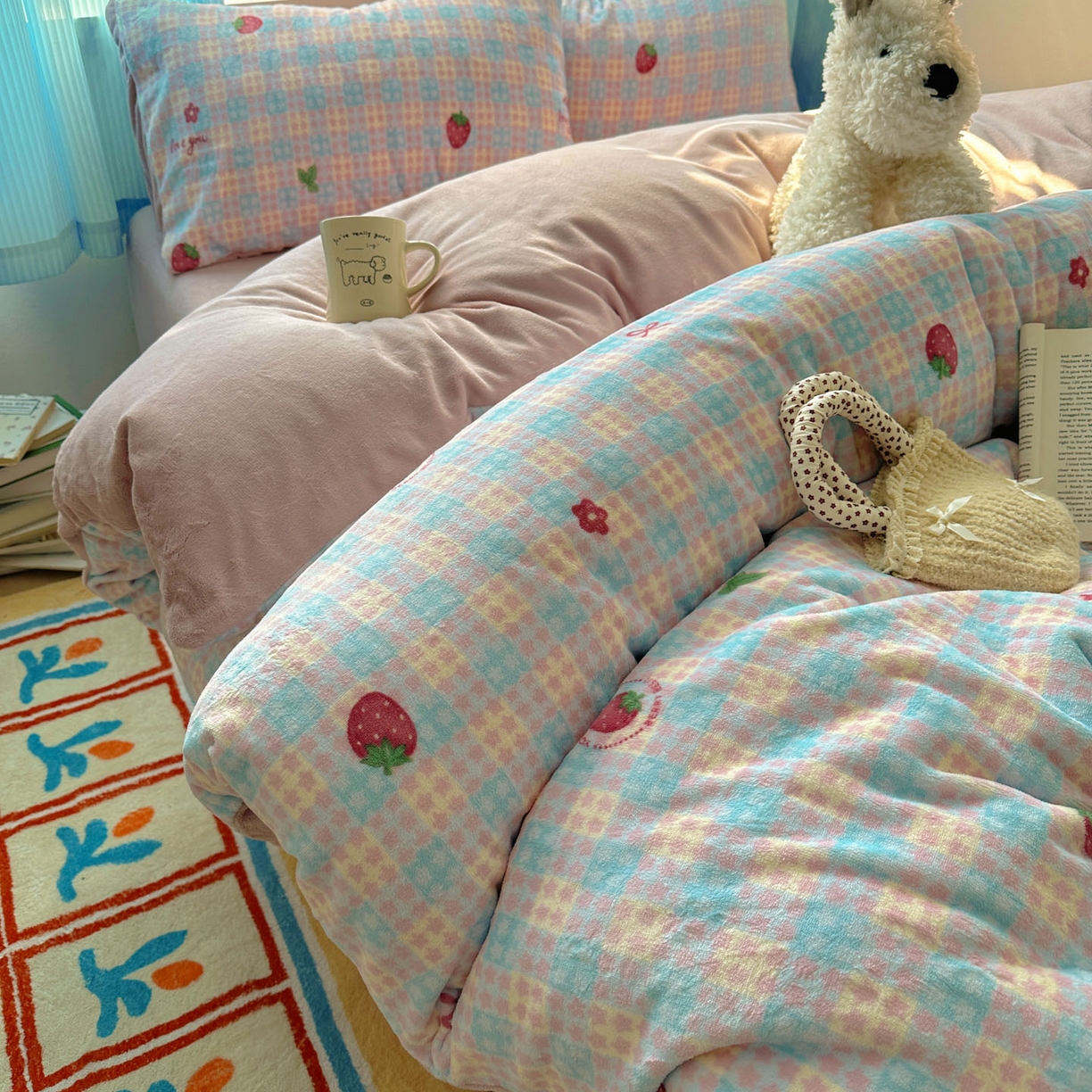 91家纺网 家纺一手货源 找家纺 （总）小叮当家纺仓储工厂店 买家秀 爆款花型2025新款小清新180克跑量款牛奶绒单被套 被套单件