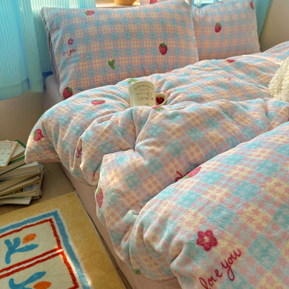 91家纺网 家纺一手货源 找家纺 （总）小叮当家纺仓储工厂店 买家秀 爆款花型2025新款小清新180克跑量款牛奶绒单被套 被套单件