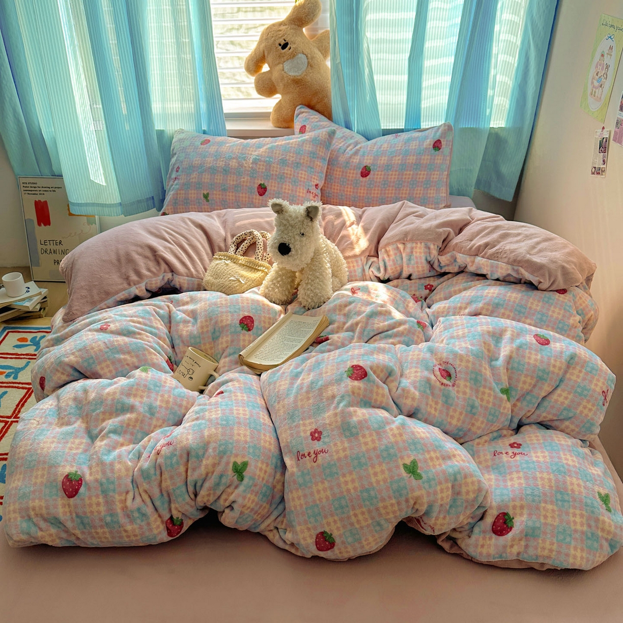 91家纺网 家纺一手货源 找家纺 （总）小叮当家纺仓储工厂店 买家秀 爆款花型2025新款小清新180克跑量款牛奶绒单被套 被套单件