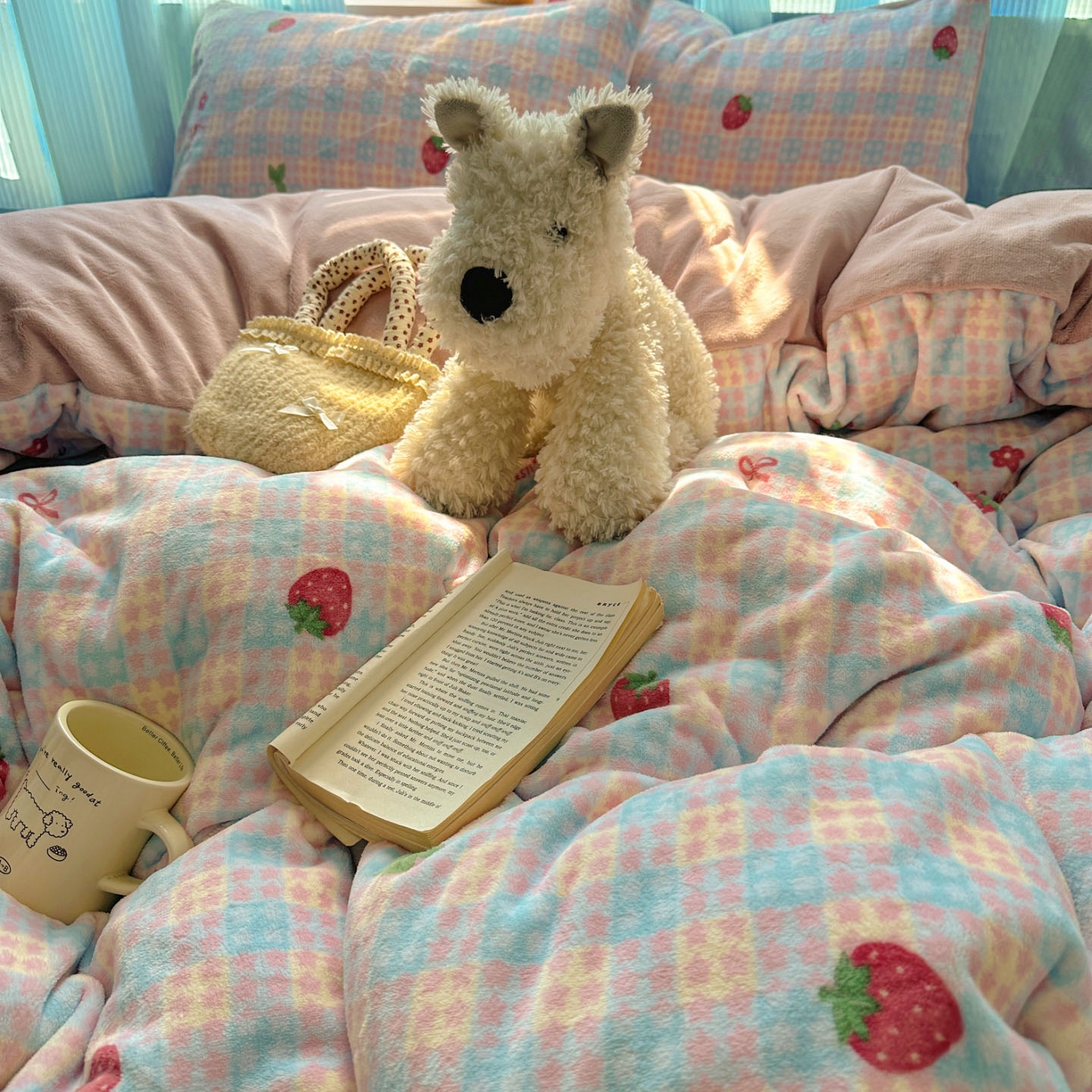 91家纺网 家纺一手货源 找家纺 （总）小叮当家纺仓储工厂店 买家秀 爆款花型2025新款小清新180克跑量款牛奶绒单被套 被套单件