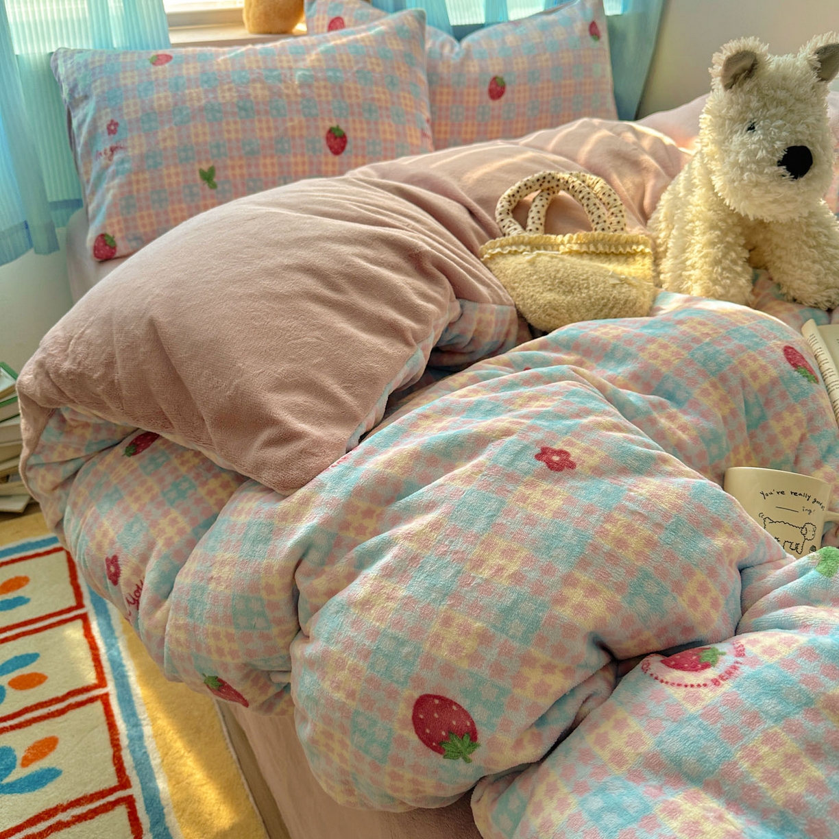 91家纺网 家纺一手货源 找家纺 （总）小叮当家纺仓储工厂店 买家秀 爆款花型2025新款小清新180克跑量款牛奶绒单被套 被套单件