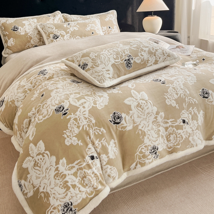 91家纺网 家纺一手货源 找家纺 极简 2025新款立体雕花牛奶绒四件套系列 罗赛拉-黄