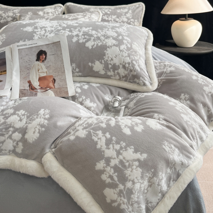 极简 2025新款立体雕花牛奶绒四件套系列 米菲娜-灰