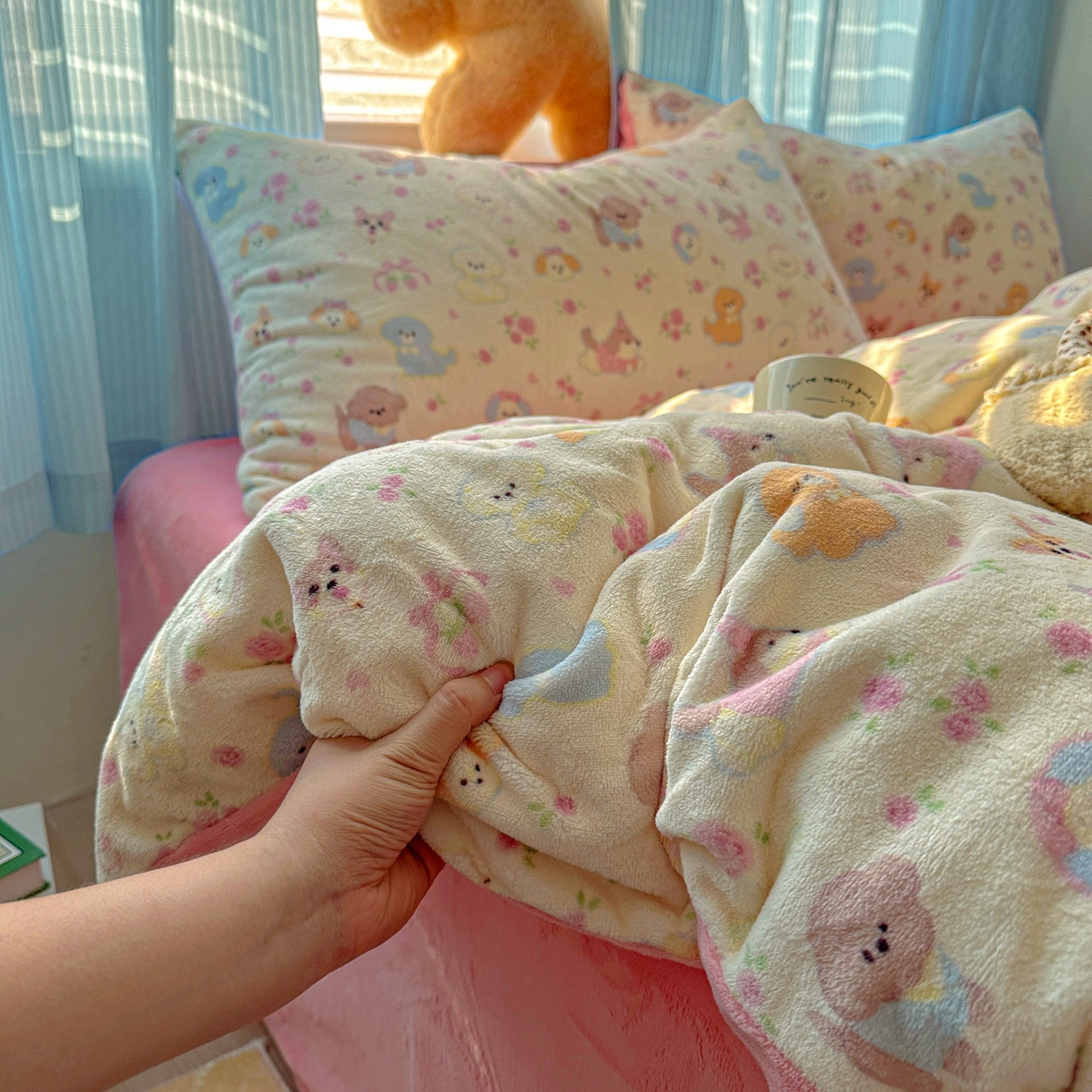 91家纺网 家纺一手货源 找家纺 （总）小叮当家纺仓储工厂店 买家秀 爆款花型2025新款小清新180克跑量款牛奶绒单被套 被套单件