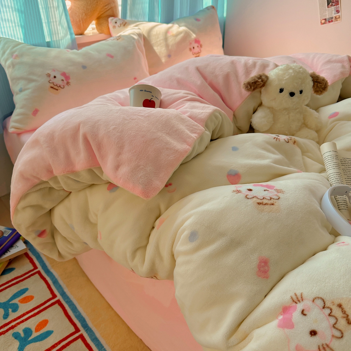 91家纺网 家纺一手货源 找家纺 小叮当家纺仓储工厂店 买家秀 爆款花型2025新款小清新180克跑量款牛奶绒单被套 被套单件 冰淇淋奶猫