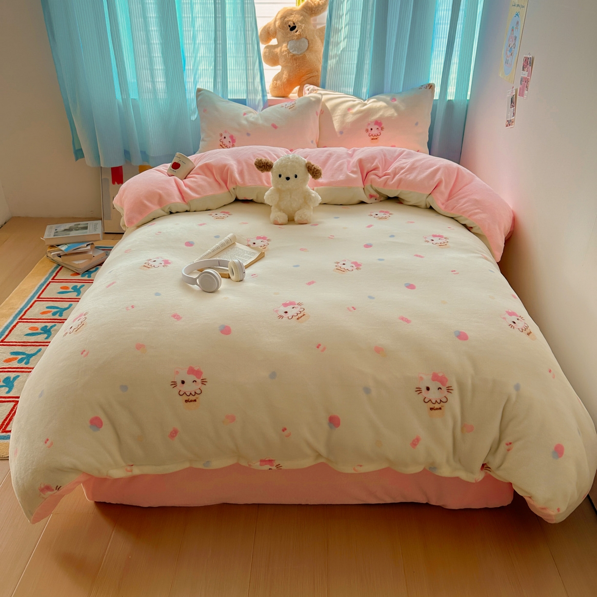 91家纺网 家纺一手货源 找家纺 小叮当家纺仓储工厂店 买家秀 爆款花型2025新款小清新180克跑量款牛奶绒单被套 被套单件 冰淇淋奶猫