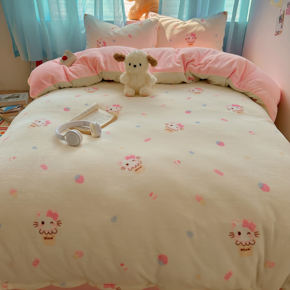 91家纺网 家纺一手货源 找家纺 小叮当家纺仓储工厂店 买家秀 爆款花型2025新款小清新180克跑量款牛奶绒单被套 被套单件 冰淇淋奶猫