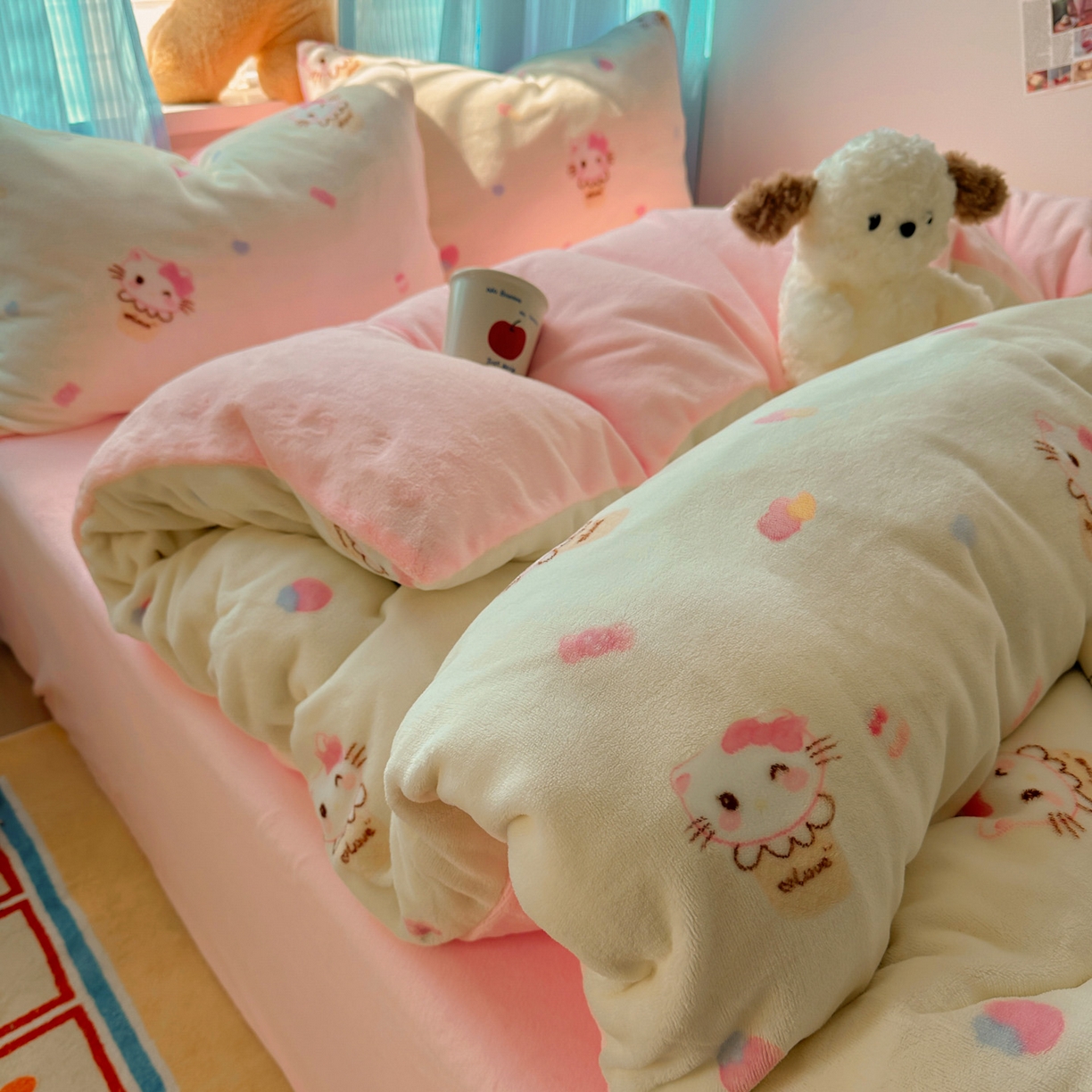 91家纺网 家纺一手货源 找家纺 小叮当家纺仓储工厂店 买家秀 爆款花型2025新款小清新180克跑量款牛奶绒单被套 被套单件 冰淇淋奶猫