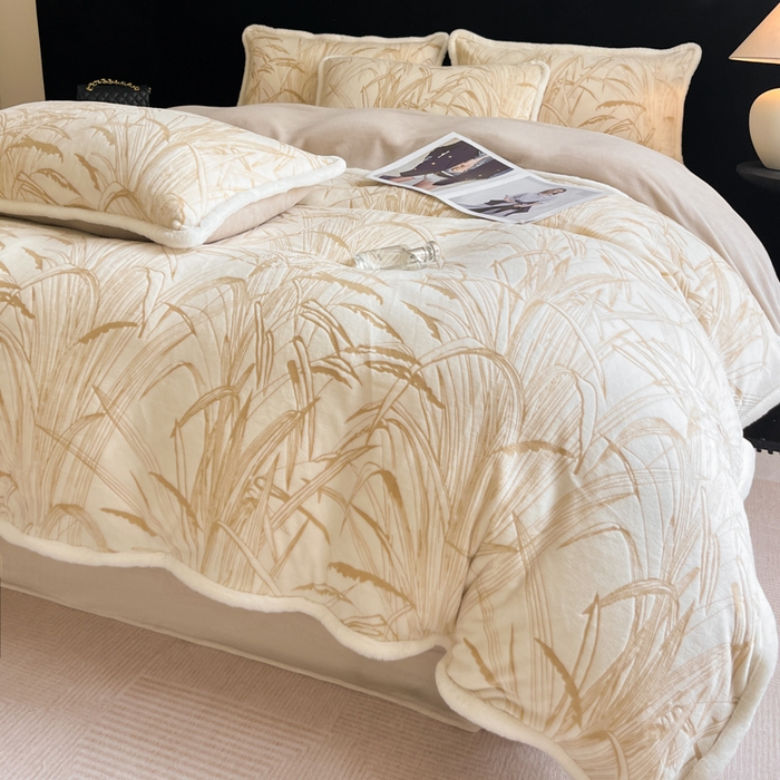 91家纺网 家纺一手货源 找家纺 极简 2025新款立体雕花牛奶绒四件套系列 普罗旺斯-黄