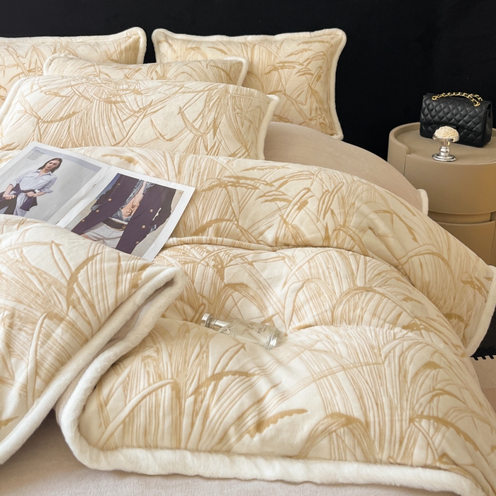 91家纺网 家纺一手货源 找家纺 极简 2025新款立体雕花牛奶绒四件套系列 普罗旺斯-黄