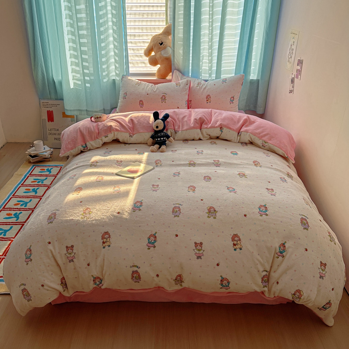 91家纺网 家纺一手货源 找家纺 小叮当家纺仓储工厂店 买家秀 爆款花型2025新款小清新180克跑量款牛奶绒单被套 被套单件 彩色星梦