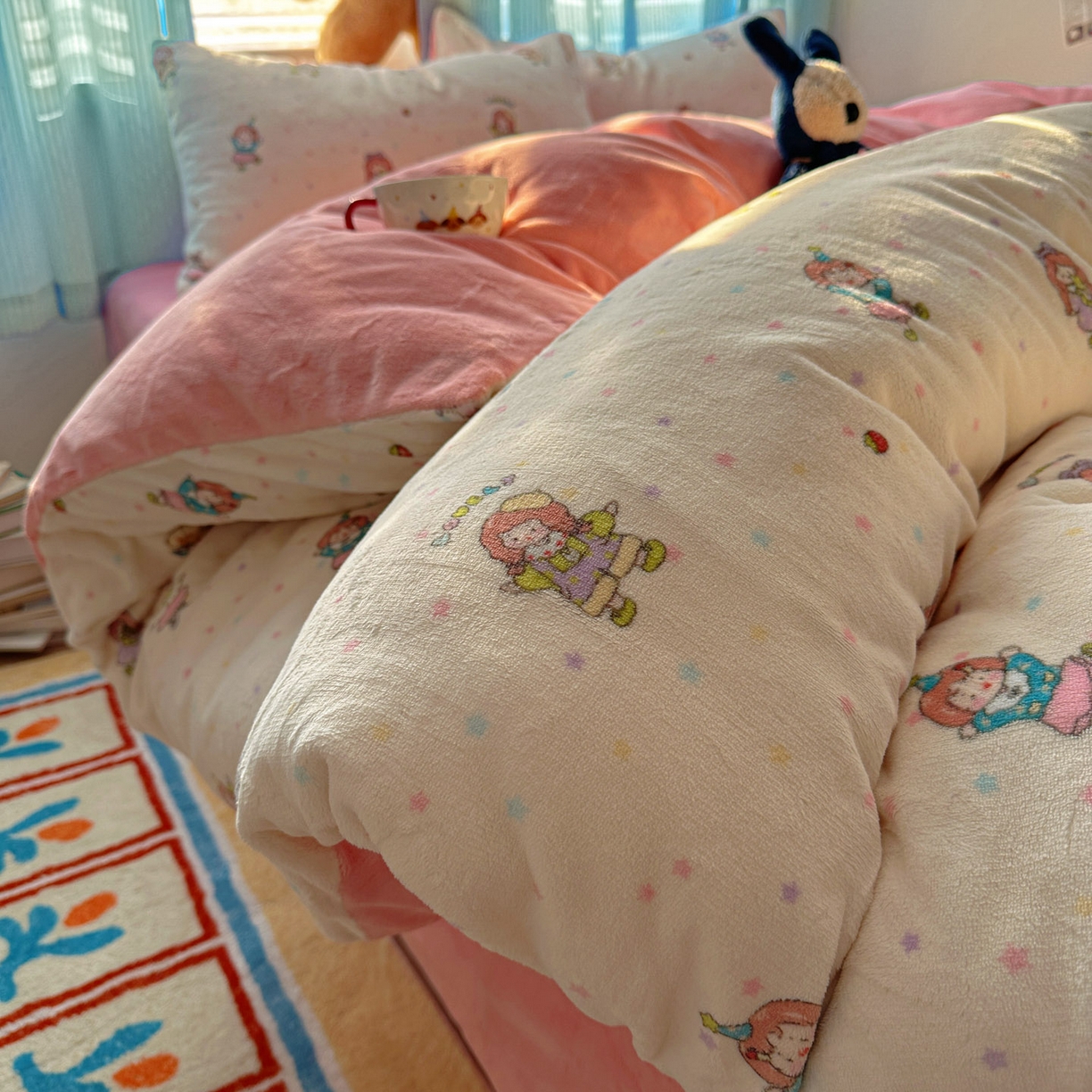 91家纺网 家纺一手货源 找家纺 小叮当家纺仓储工厂店 买家秀 爆款花型2025新款小清新180克跑量款牛奶绒单被套 被套单件 彩色星梦