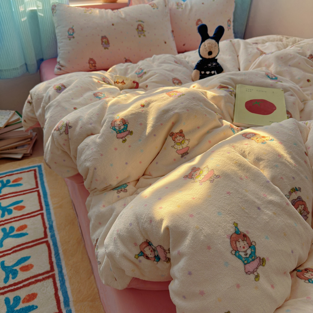 91家纺网 家纺一手货源 找家纺 小叮当家纺仓储工厂店 买家秀 爆款花型2025新款小清新180克跑量款牛奶绒单被套 被套单件 彩色星梦