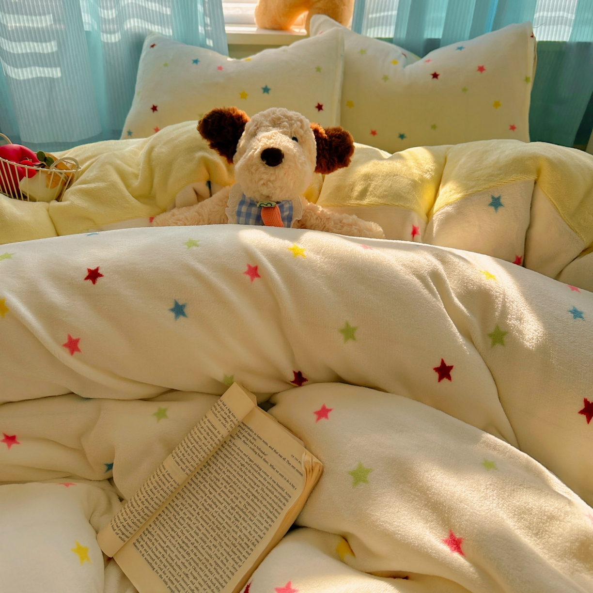 91家纺网 家纺一手货源 找家纺 小叮当家纺仓储工厂店 买家秀 爆款花型2025新款小清新180克跑量款牛奶绒单被套 被套单件 彩色星星