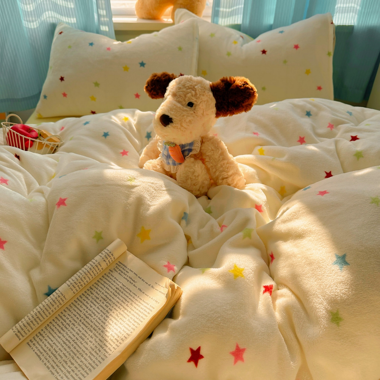 91家纺网 家纺一手货源 找家纺 小叮当家纺仓储工厂店 买家秀 爆款花型2025新款小清新180克跑量款牛奶绒单被套 被套单件 彩色星星