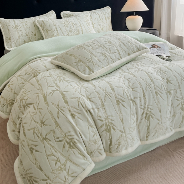 91家纺网 家纺一手货源 找家纺 极简 2025新款立体雕花牛奶绒四件套系列 赛诺斯-绿