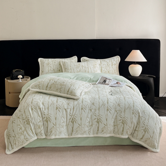 91家纺网 家纺一手货源 找家纺 极简 2025新款立体雕花牛奶绒四件套系列 赛诺斯-绿