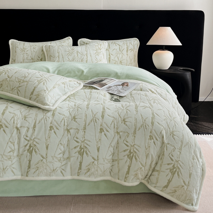 91家纺网 家纺一手货源 找家纺 极简 2025新款立体雕花牛奶绒四件套系列 赛诺斯-绿