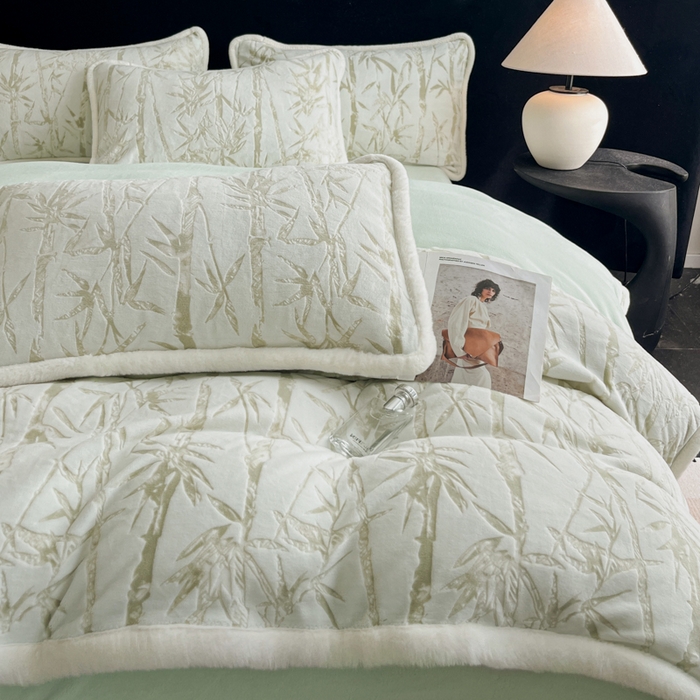 91家纺网 家纺一手货源 找家纺 极简 2025新款立体雕花牛奶绒四件套系列 赛诺斯-绿