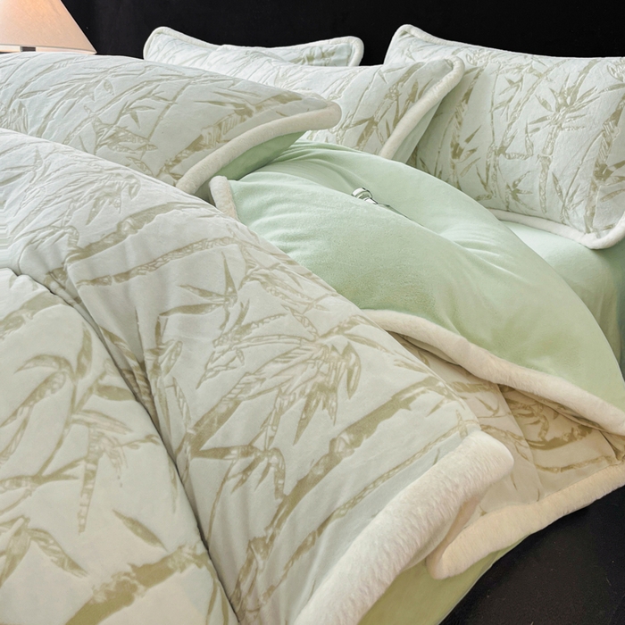 91家纺网 家纺一手货源 找家纺 极简 2025新款立体雕花牛奶绒四件套系列 赛诺斯-绿