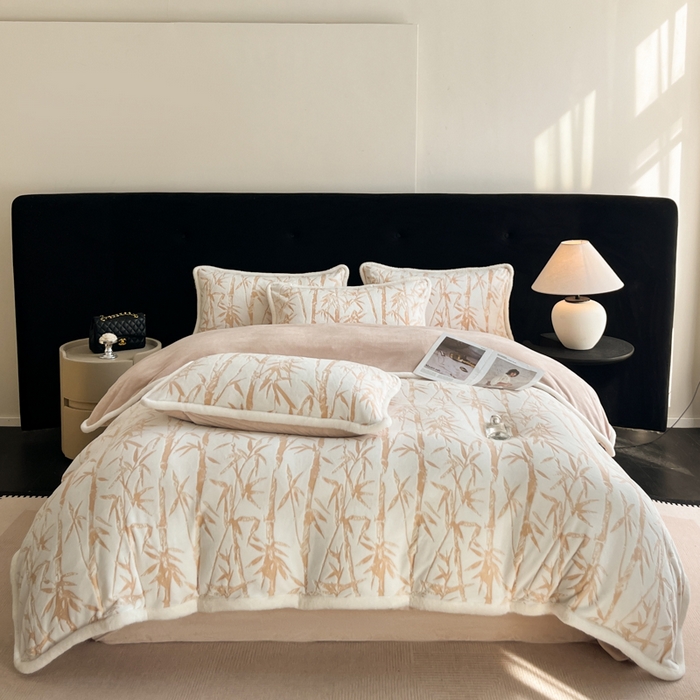 91家纺网 家纺一手货源 找家纺 极简 2025新款立体雕花牛奶绒四件套系列 赛诺斯-暖棕