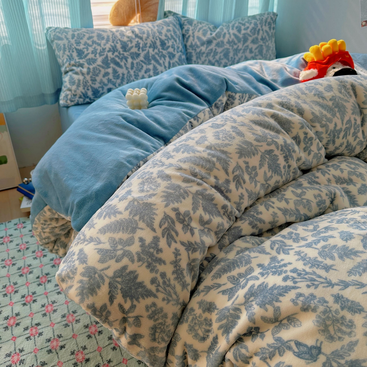 91家纺网 家纺一手货源 找家纺 小叮当家纺仓储工厂店 买家秀 爆款花型2025新款小清新180克跑量款牛奶绒单被套 被套单件 花枝恋蝶