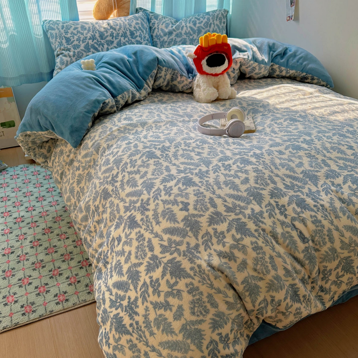 91家纺网 家纺一手货源 找家纺 小叮当家纺仓储工厂店 买家秀 爆款花型2025新款小清新180克跑量款牛奶绒单被套 被套单件 花枝恋蝶