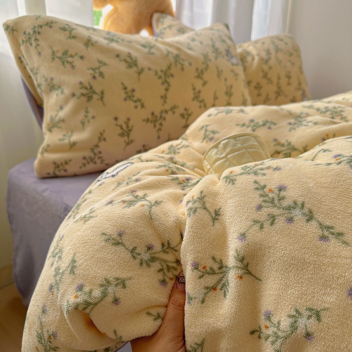 小叮当家纺仓储工厂店 买家秀 爆款花型2025新款小清新180克跑量款牛奶绒单被套 被套单件 花枝小兔