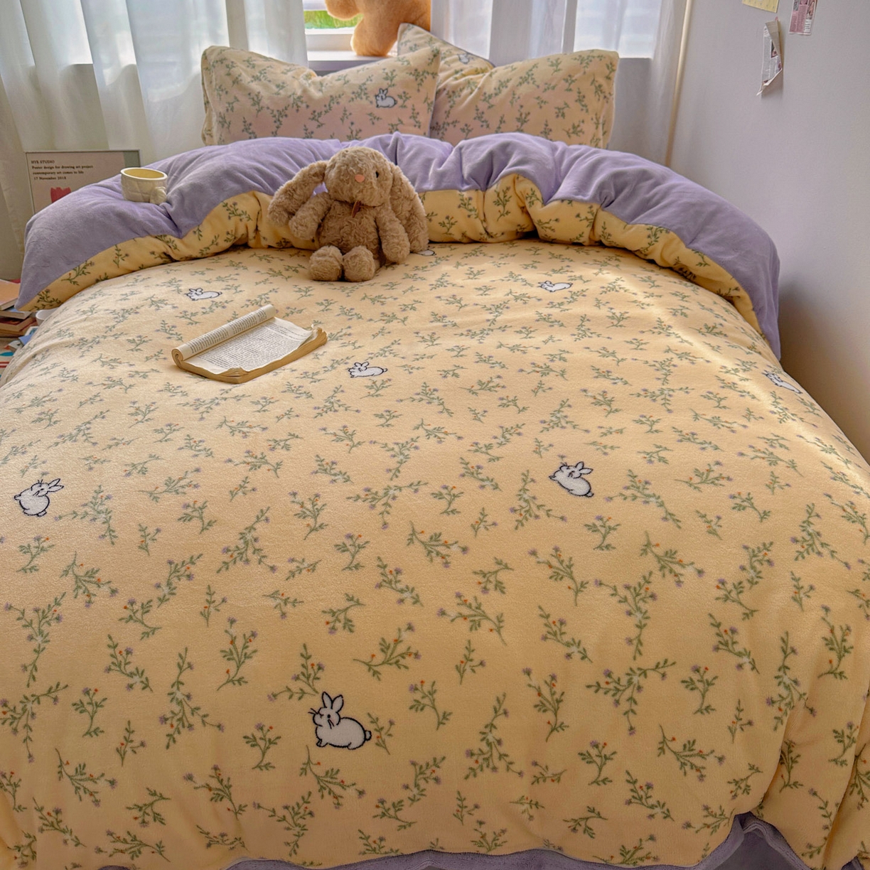 91家纺网 家纺一手货源 找家纺 小叮当家纺仓储工厂店 买家秀 爆款花型2025新款小清新180克跑量款牛奶绒单被套 被套单件 花枝小兔