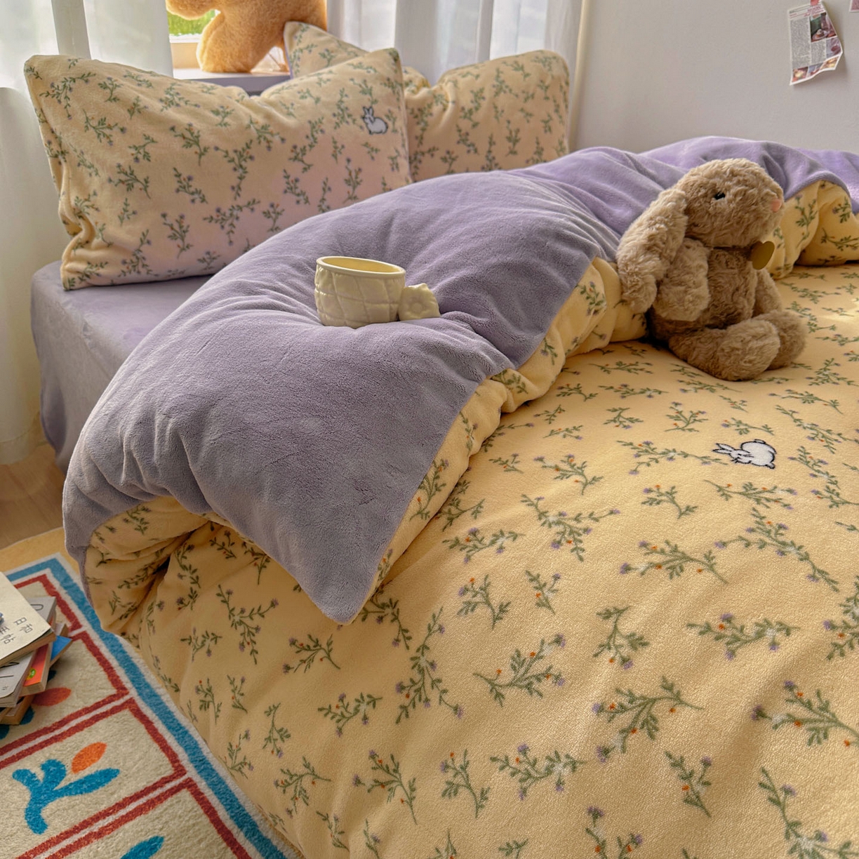 91家纺网 家纺一手货源 找家纺 小叮当家纺仓储工厂店 买家秀 爆款花型2025新款小清新180克跑量款牛奶绒单被套 被套单件 花枝小兔