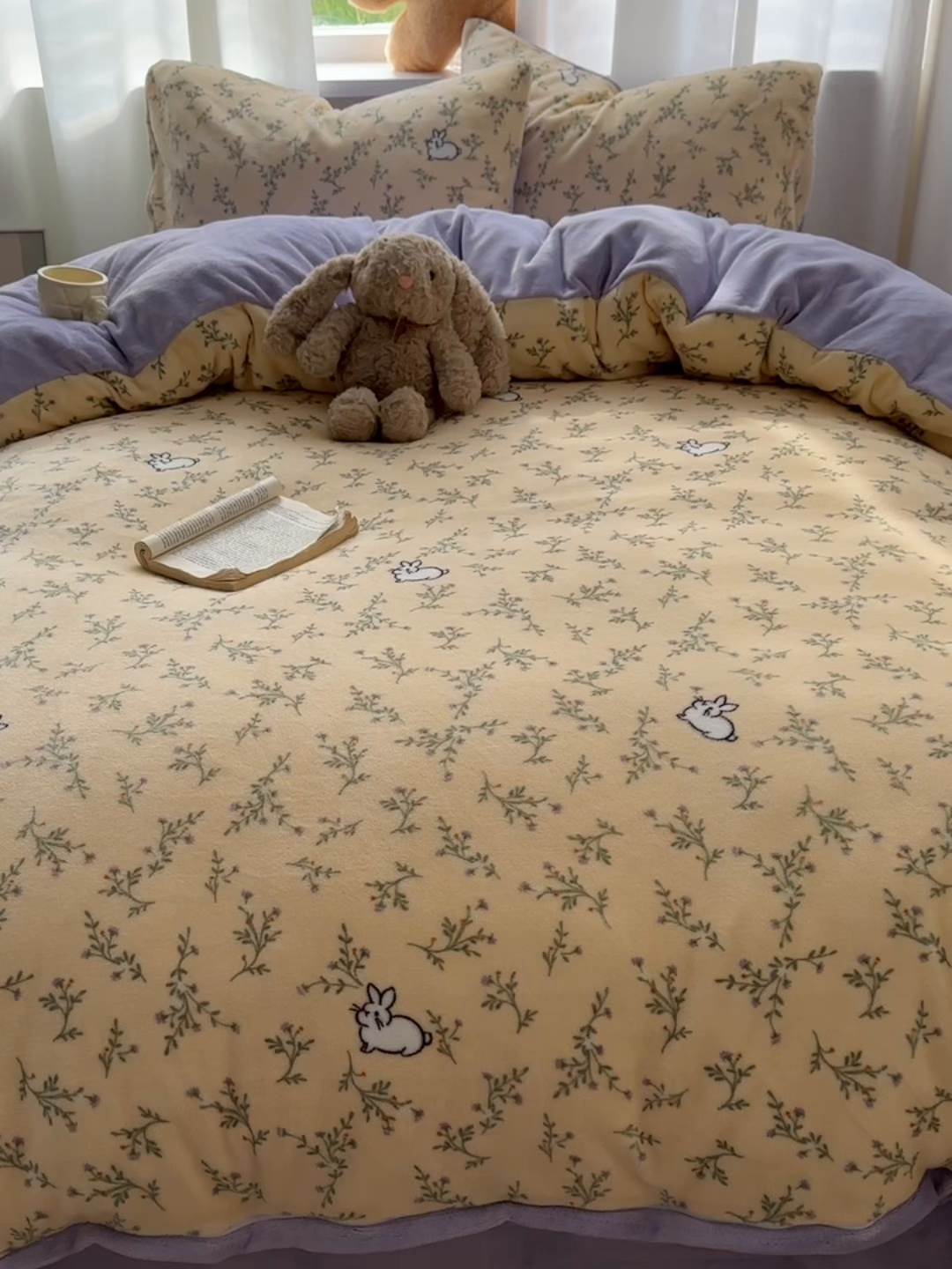 91家纺网 家纺一手货源 找家纺 小叮当家纺仓储工厂店 买家秀 爆款花型2025新款小清新180克跑量款牛奶绒单被套 被套单件 花枝小兔