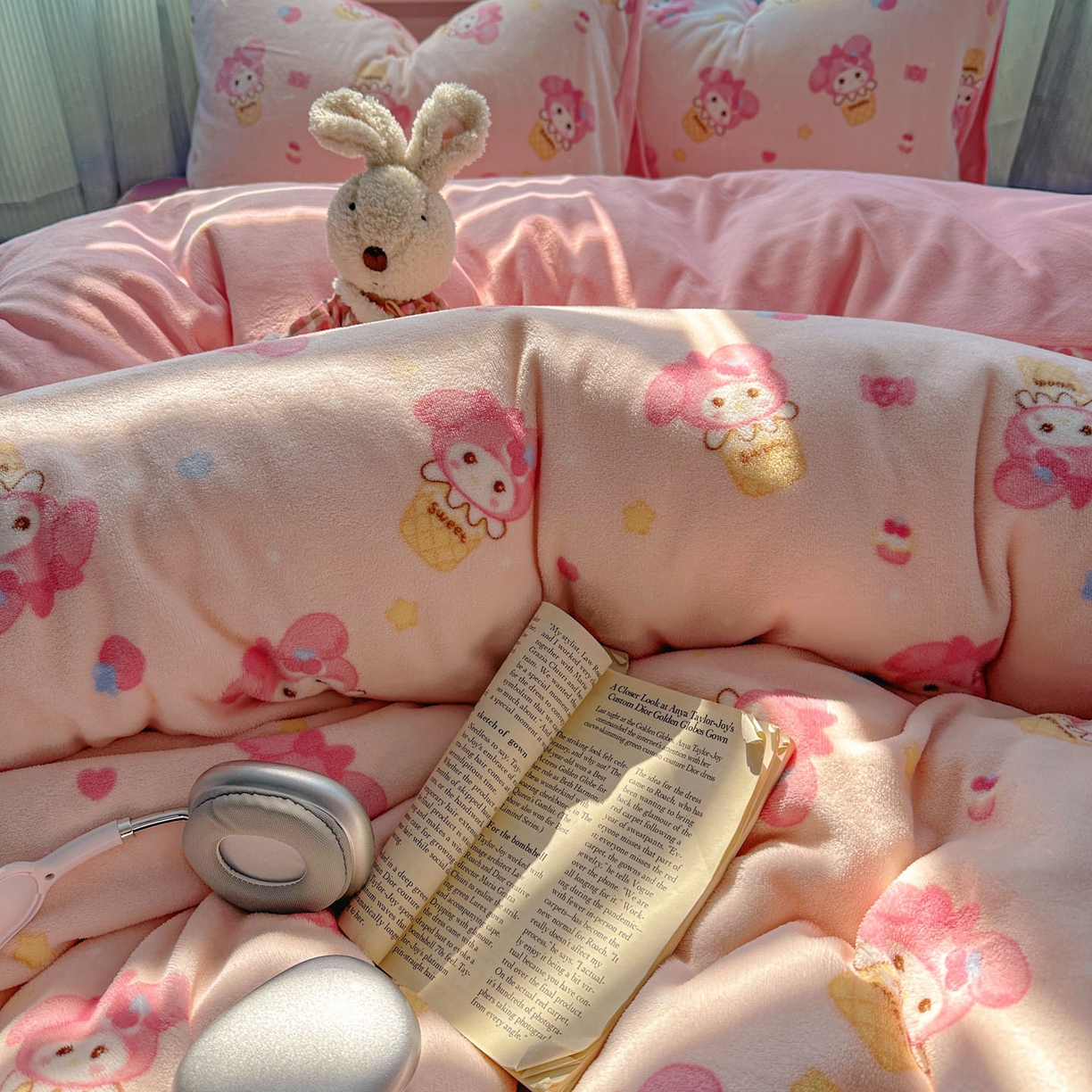 91家纺网 家纺一手货源 找家纺 小叮当家纺仓储工厂店 买家秀 爆款花型2025新款小清新180克跑量款牛奶绒单被套 被套单件 可爱美蒂