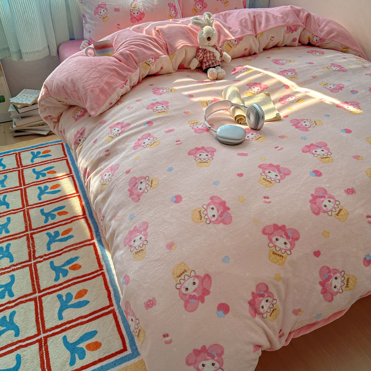 91家纺网 家纺一手货源 找家纺 小叮当家纺仓储工厂店 买家秀 爆款花型2025新款小清新180克跑量款牛奶绒单被套 被套单件 可爱美蒂