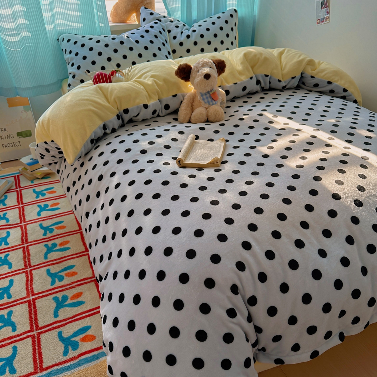 91家纺网 家纺一手货源 找家纺 小叮当家纺仓储工厂店 买家秀 爆款花型2025新款小清新180克跑量款牛奶绒单被套 被套单件 奶茶珍珠蓝